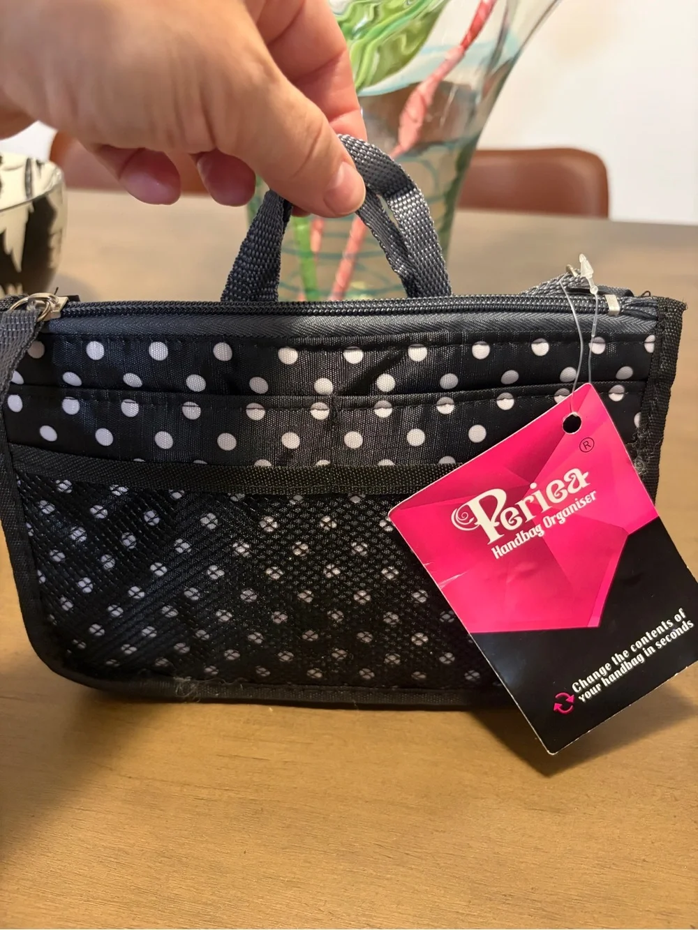 Periea Chelsy Purse Handbag Organizer Black White Polka Dot NWT